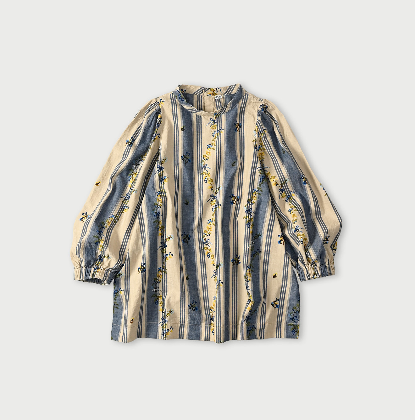 Indian Khadi OX SAIJIKI Poyon Puff Blouse Blue Stripes