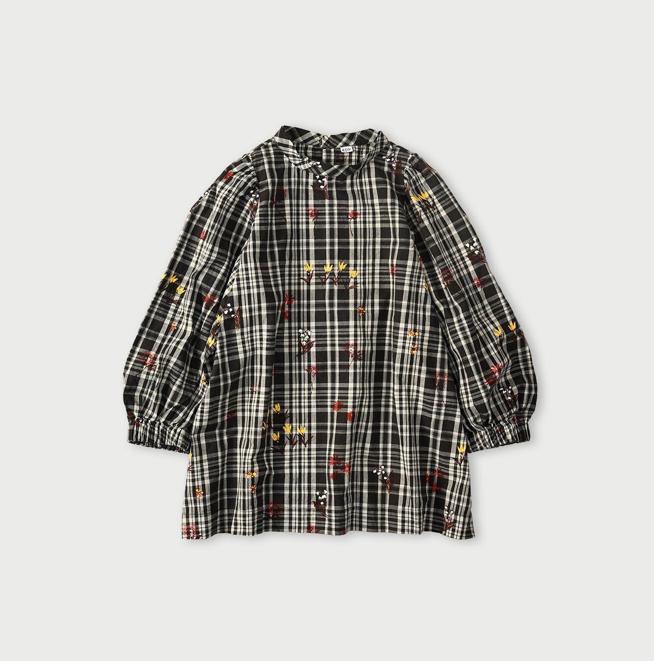 Indian Khadi OX SAIJIKI Poyon Puff Blouse Charcoal Check