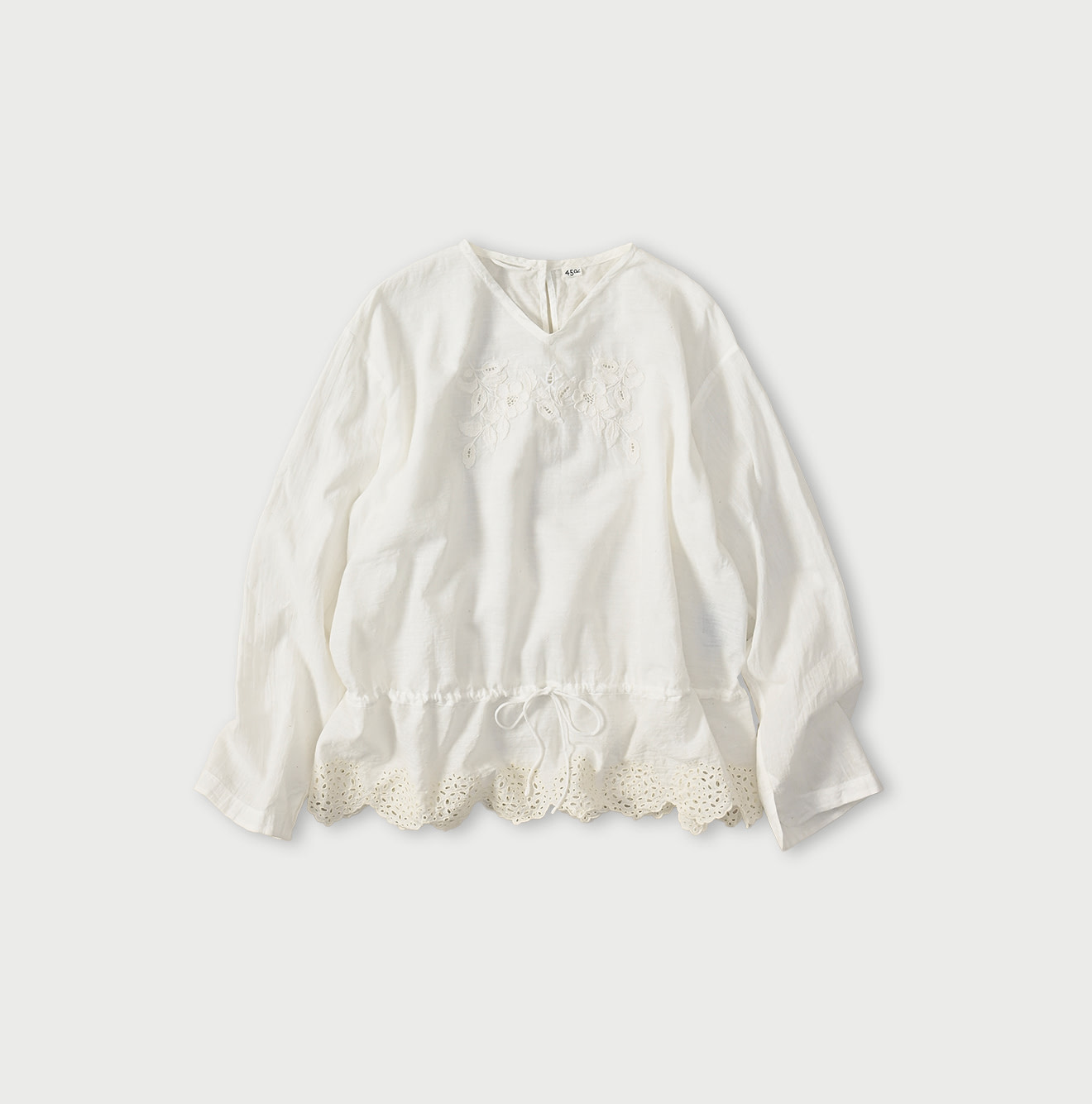 Indian Khadi Peplum Cutwork Embroidered M Shirt White