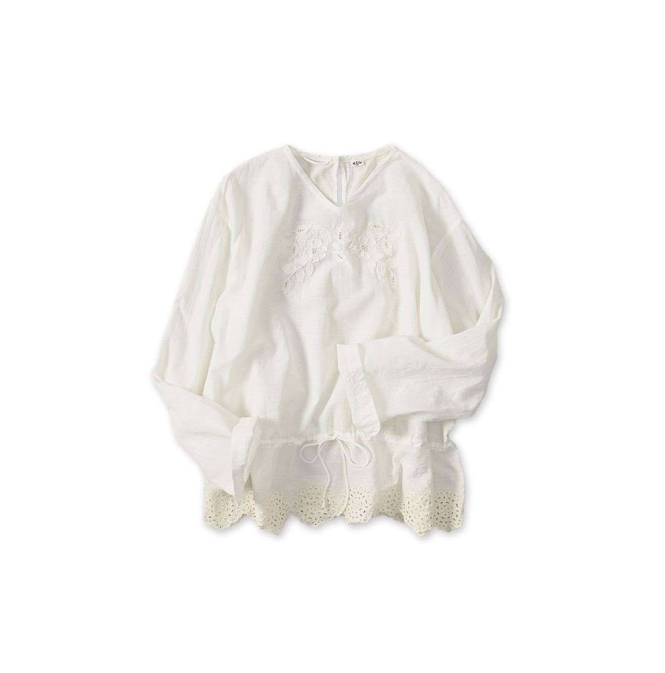 Indian Khadi Peplum Cutwork Embroidered M Shirt White