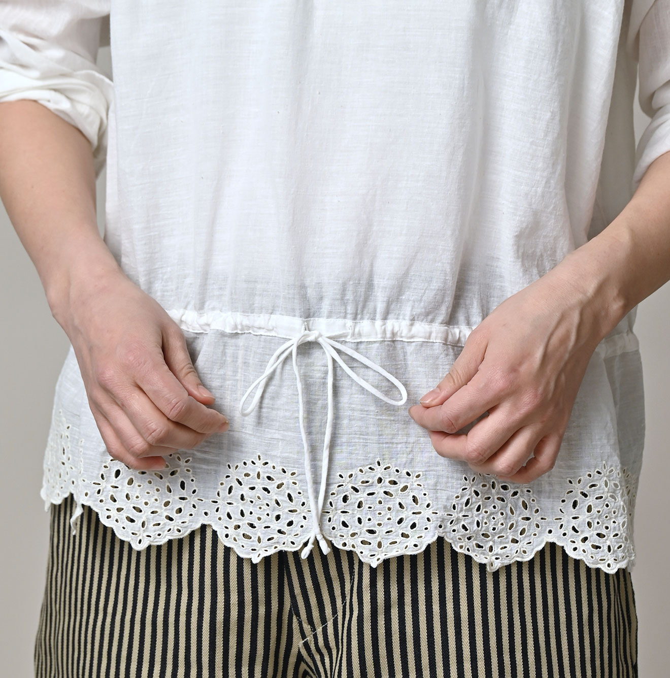 Indian Khadi Peplum Cutwork Embroidered M Shirt Detail