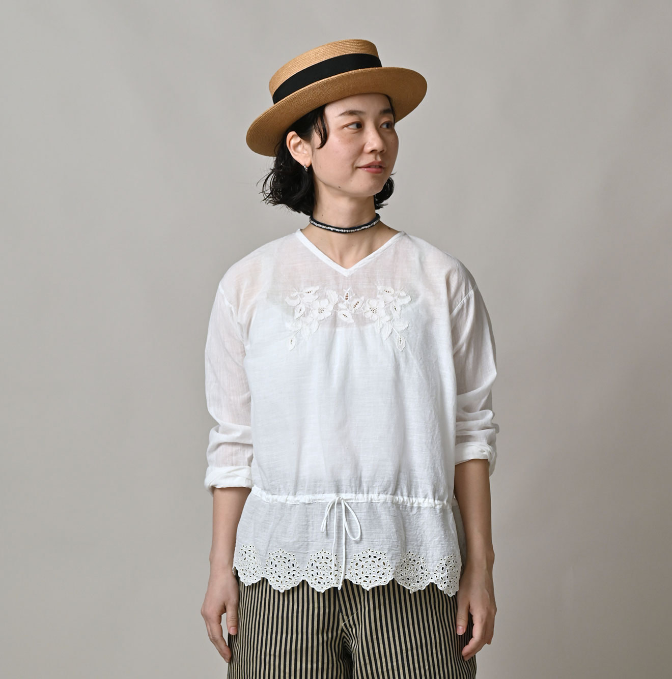 Indian Khadi Peplum Cutwork Embroidered M Shirt Female Model