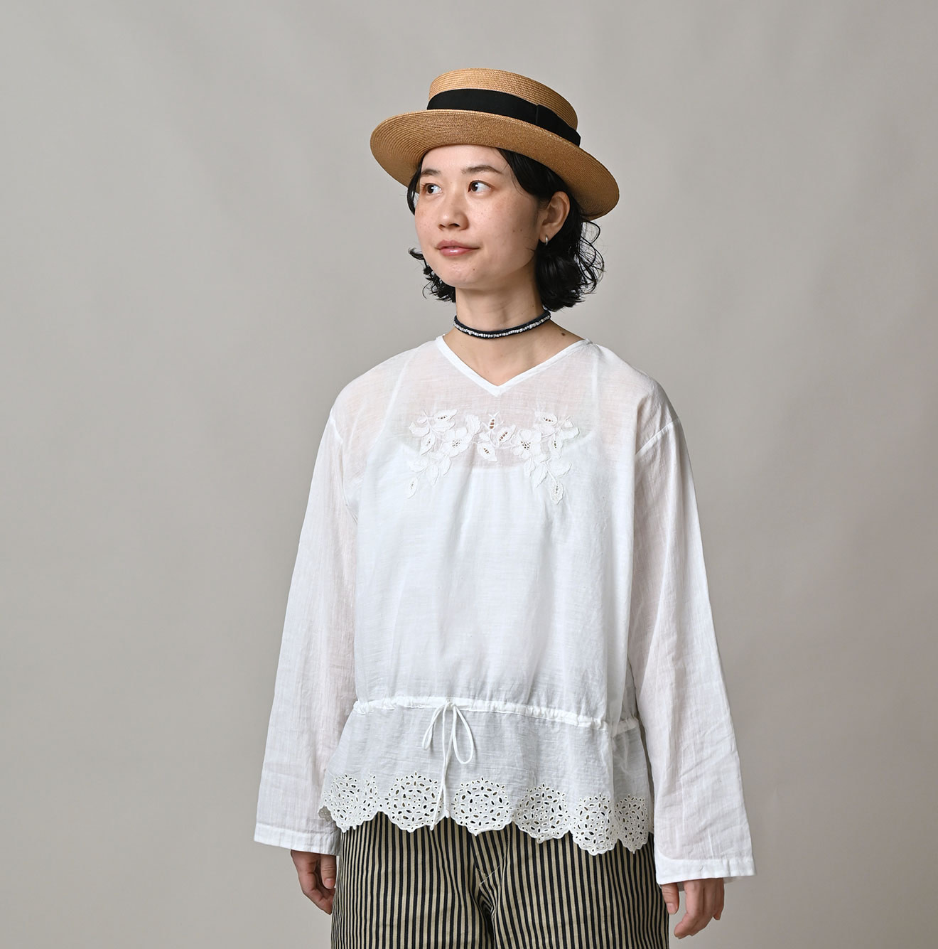 Indian Khadi Peplum Cutwork Embroidered M Shirt Female Model