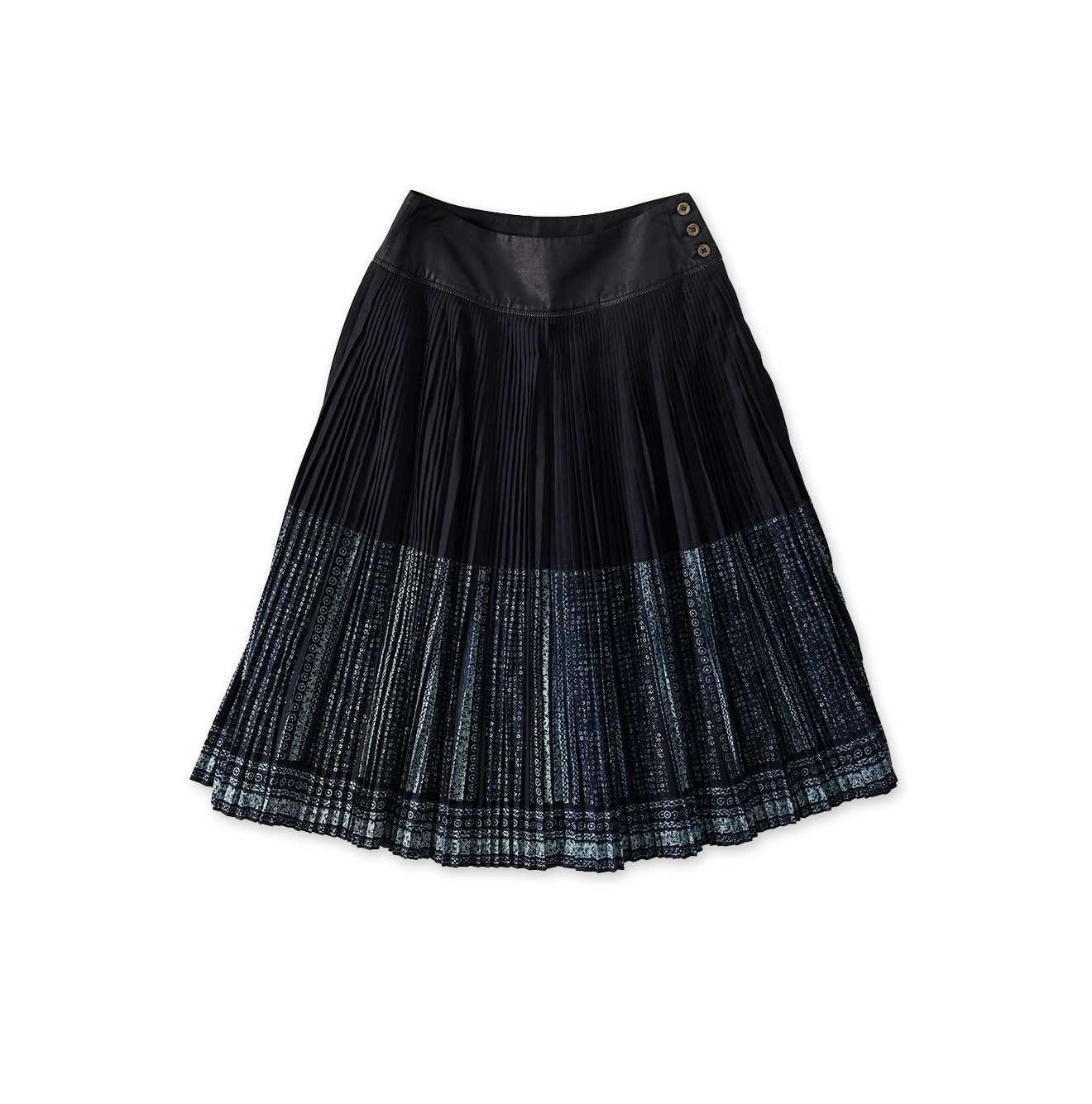 Indigo Discharge Print Aoi Sarasa Print Satin x Pleated Skirt