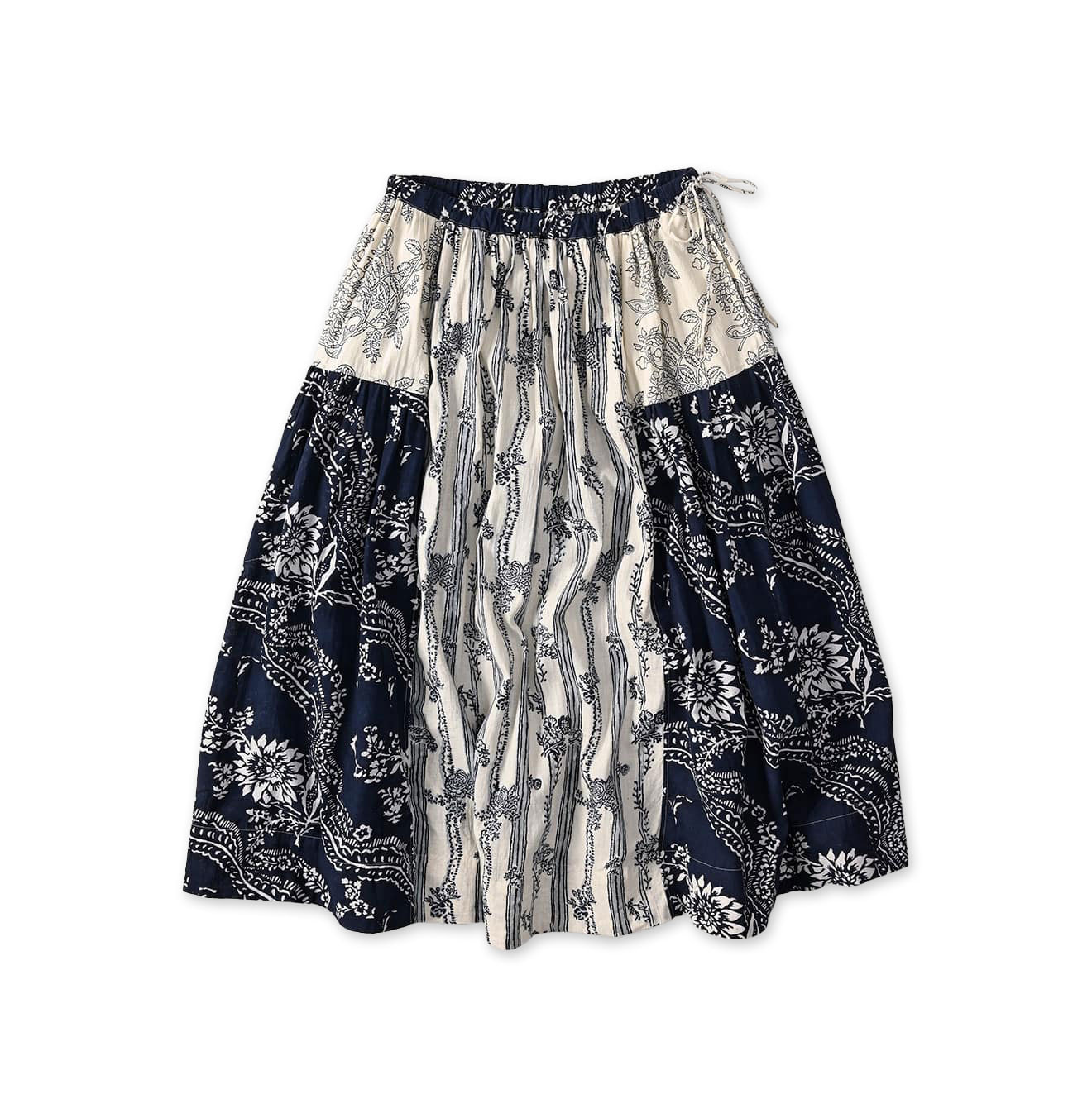 Indian Khadi Block Print Patchwork Skirt Navy