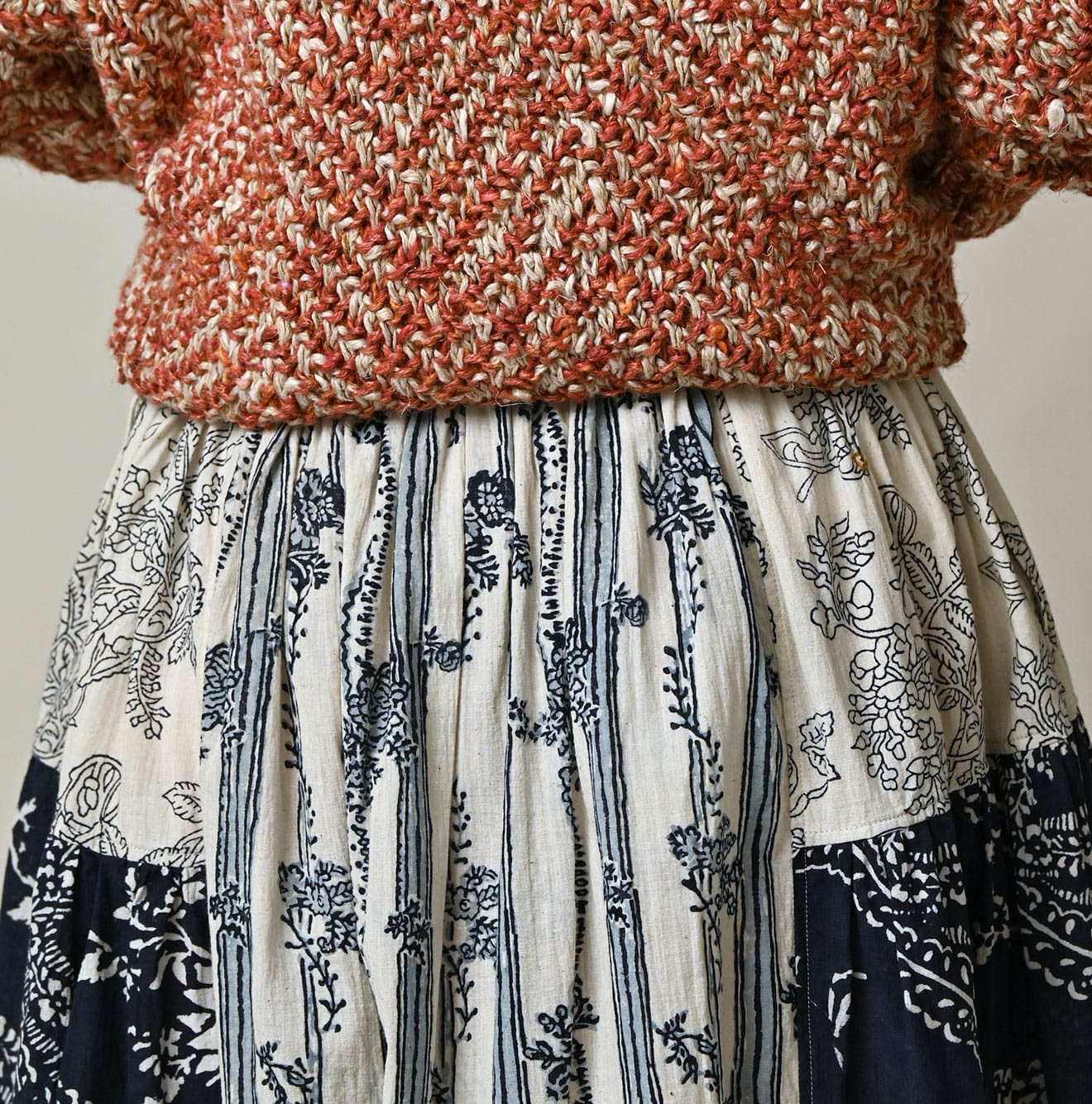 Indian Khadi Block Print Patchwork Skirt Detail