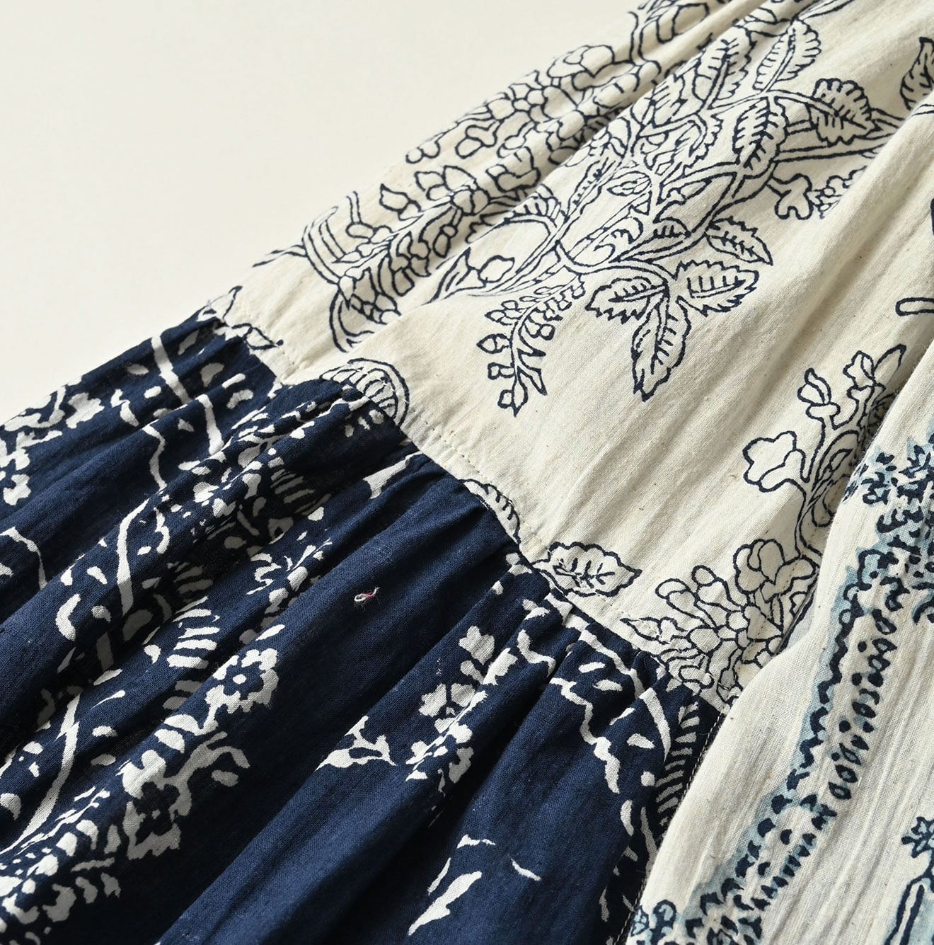 Indian Khadi Block Print Patchwork Skirt Detail