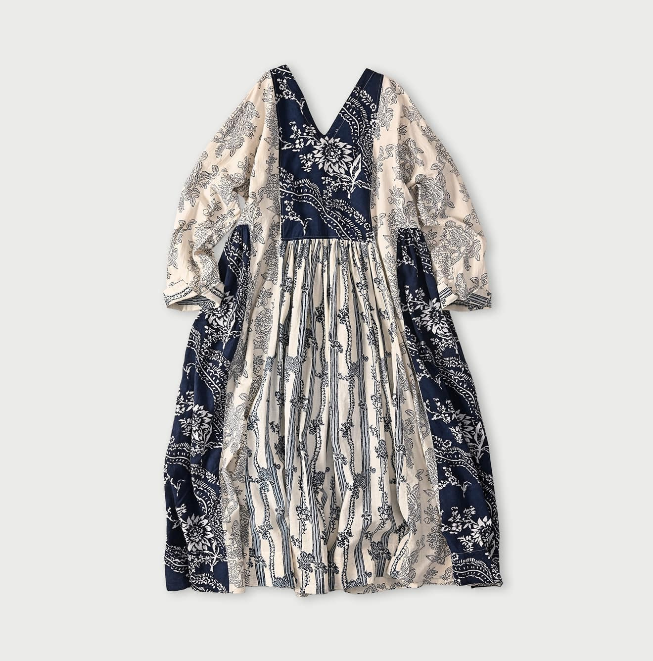 Indian Khadi Block Print Patchwork Dress Back