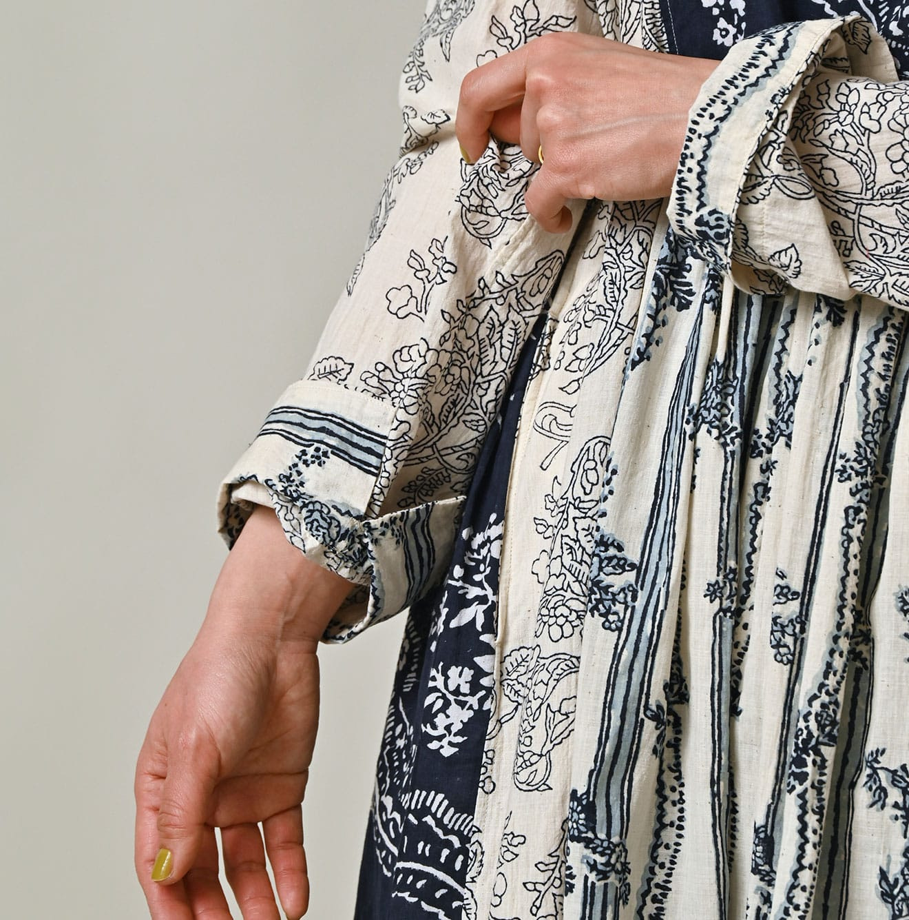 Indian Khadi Block Print Patchwork Dress Detail