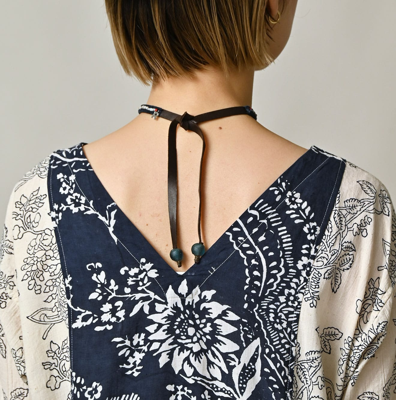 Indian Khadi Block Print Patchwork Dress Detail