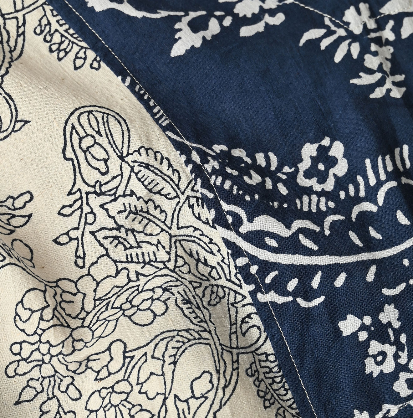 Indian Khadi Block Print Patchwork Dress Detail