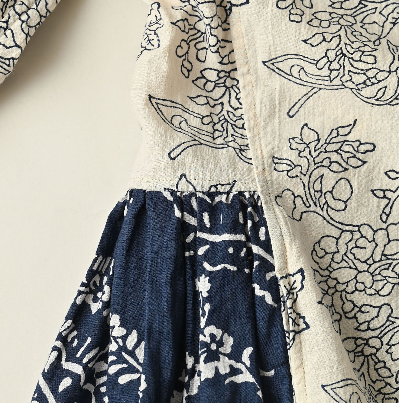 Indian Khadi Block Print Patchwork Dress Detail