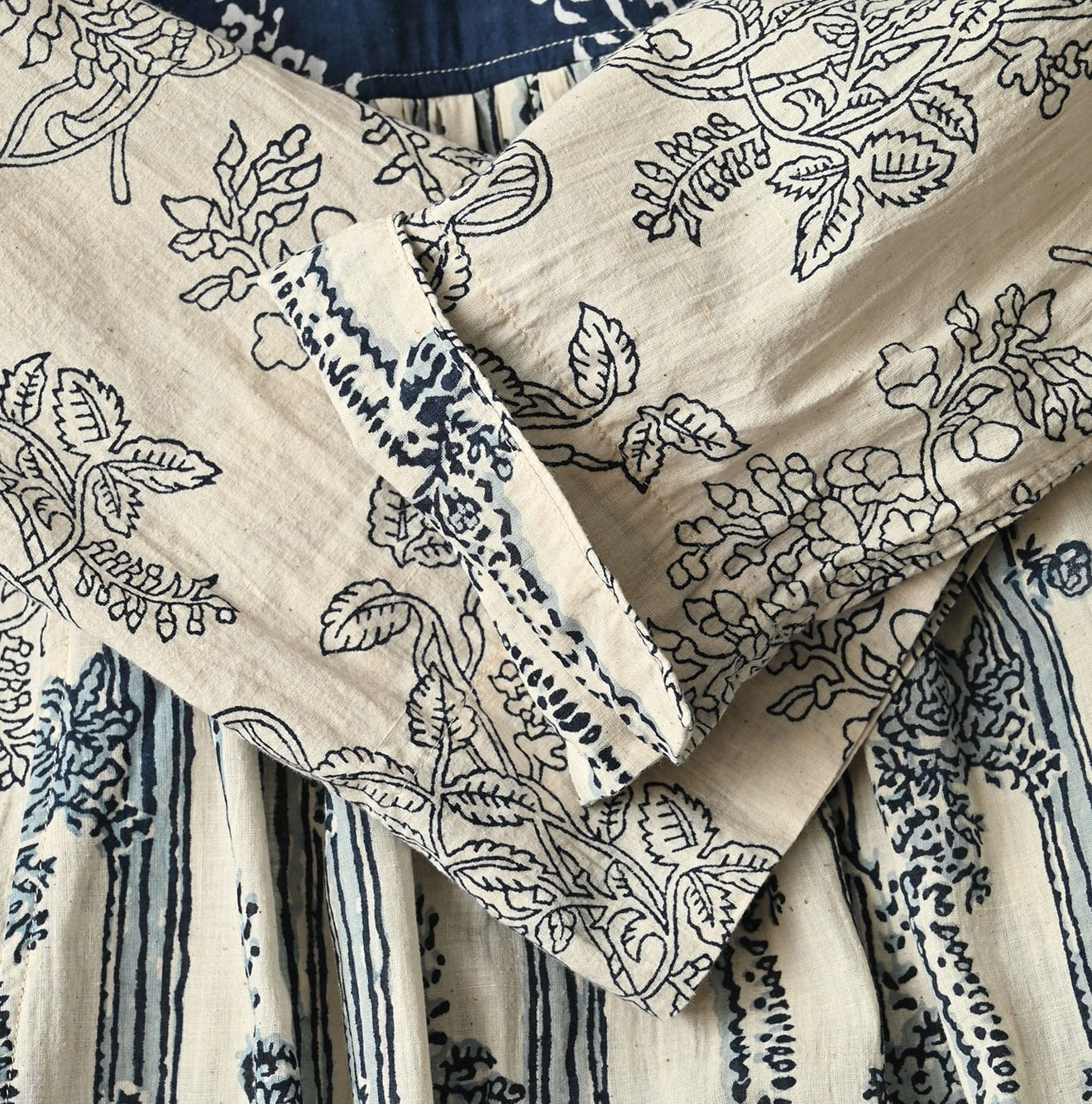 Indian Khadi Block Print Patchwork Dress Detail