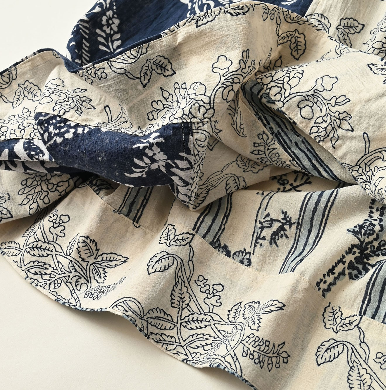 Indian Khadi Block Print Patchwork Dress Detail