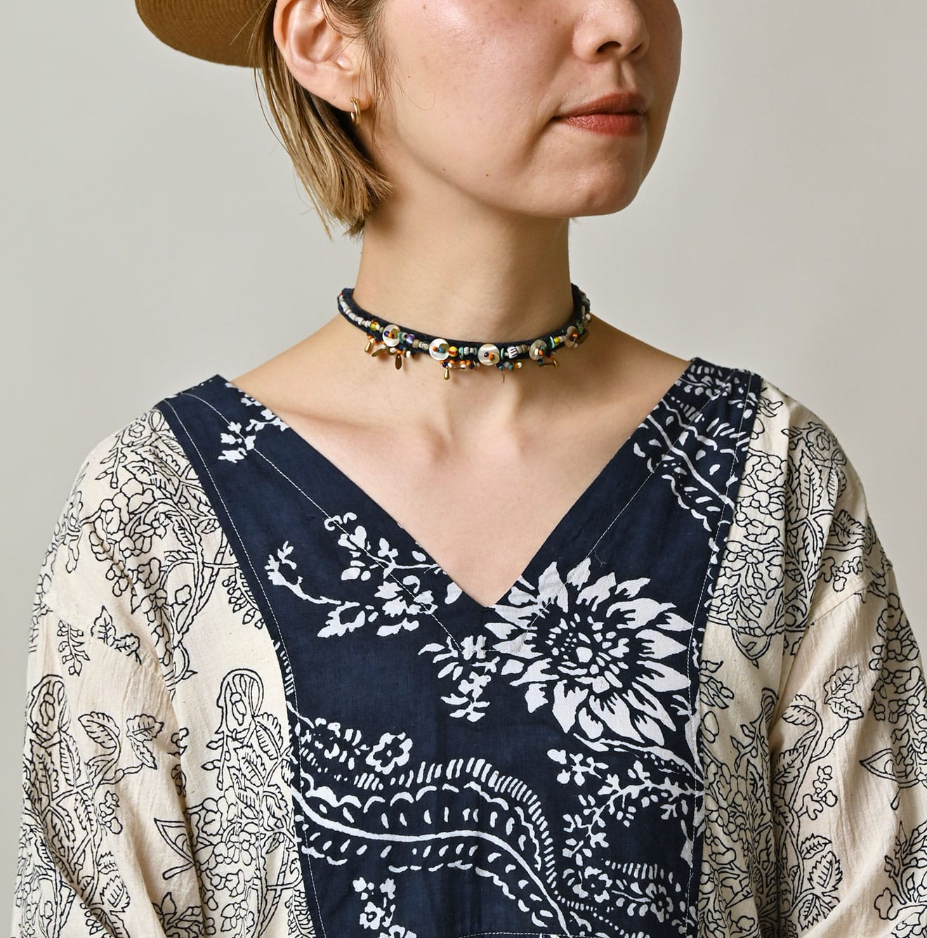 Indian Khadi Block Print Patchwork Dress Detail