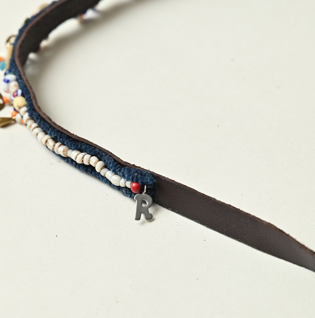 Antique Beads Leather Choker Detail