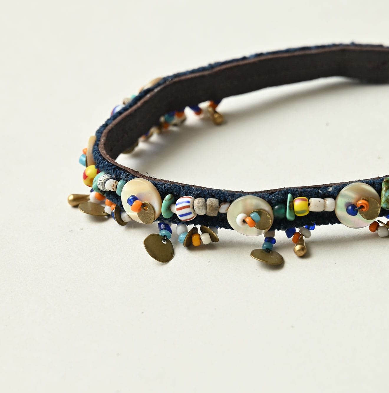Antique Beads Leather Choker Detail