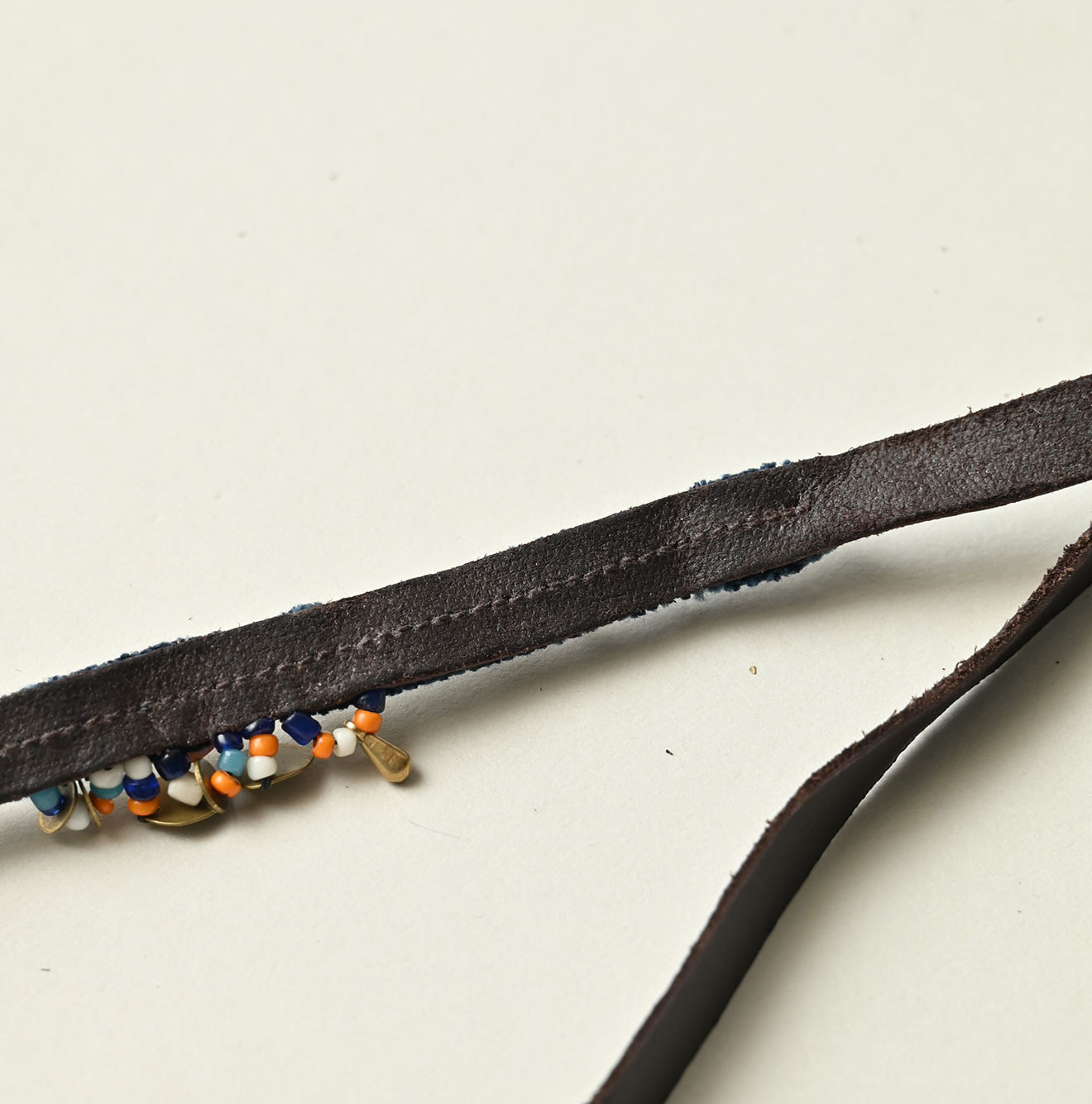 Antique Beads Leather Choker Detail