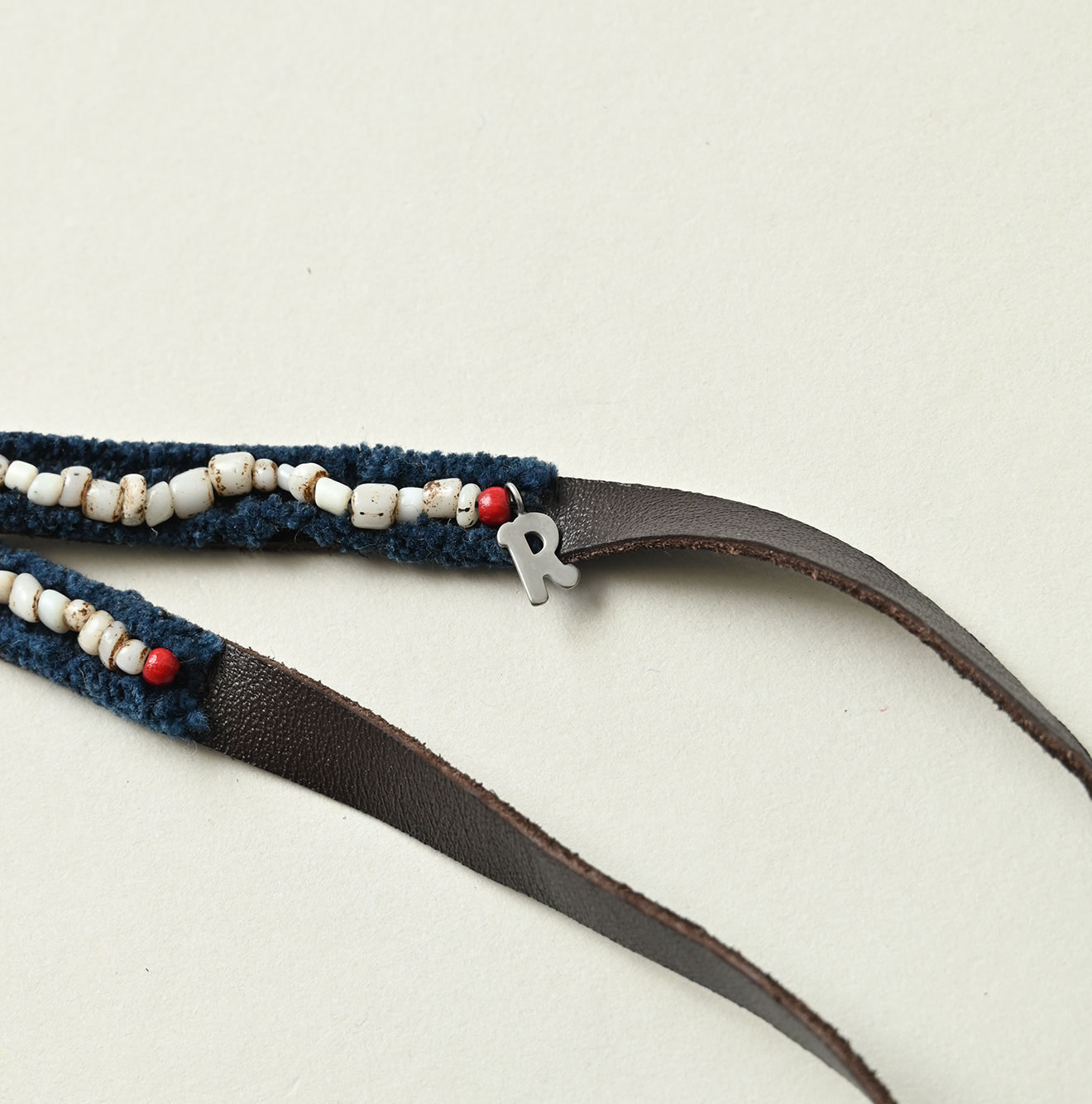 Antique Beads Leather Waist Tie Detail