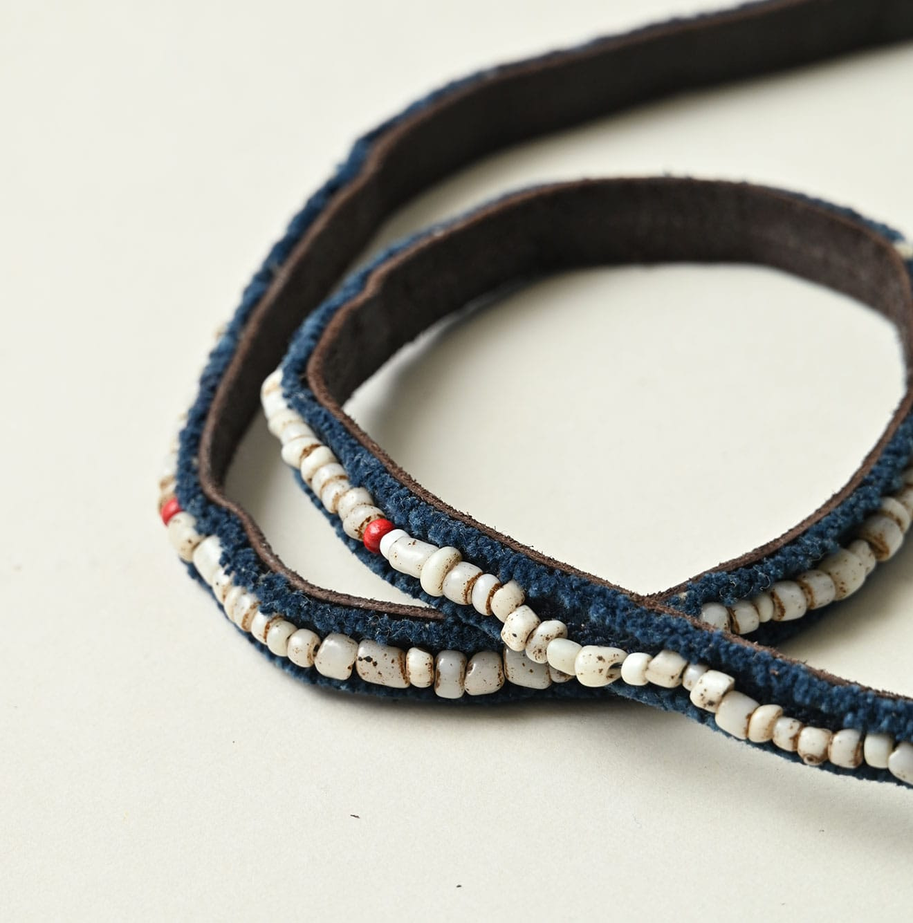 Antique Beads Leather Waist Tie Detail