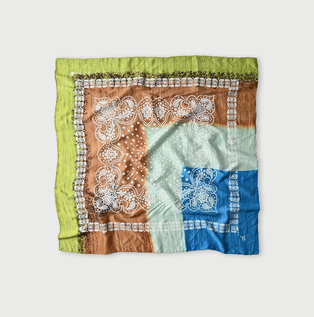 Indian Silk Handprint Furoshiki Blue