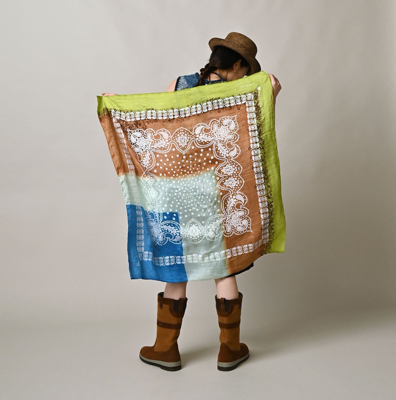 Indian Silk Handprint Furoshiki Female Model