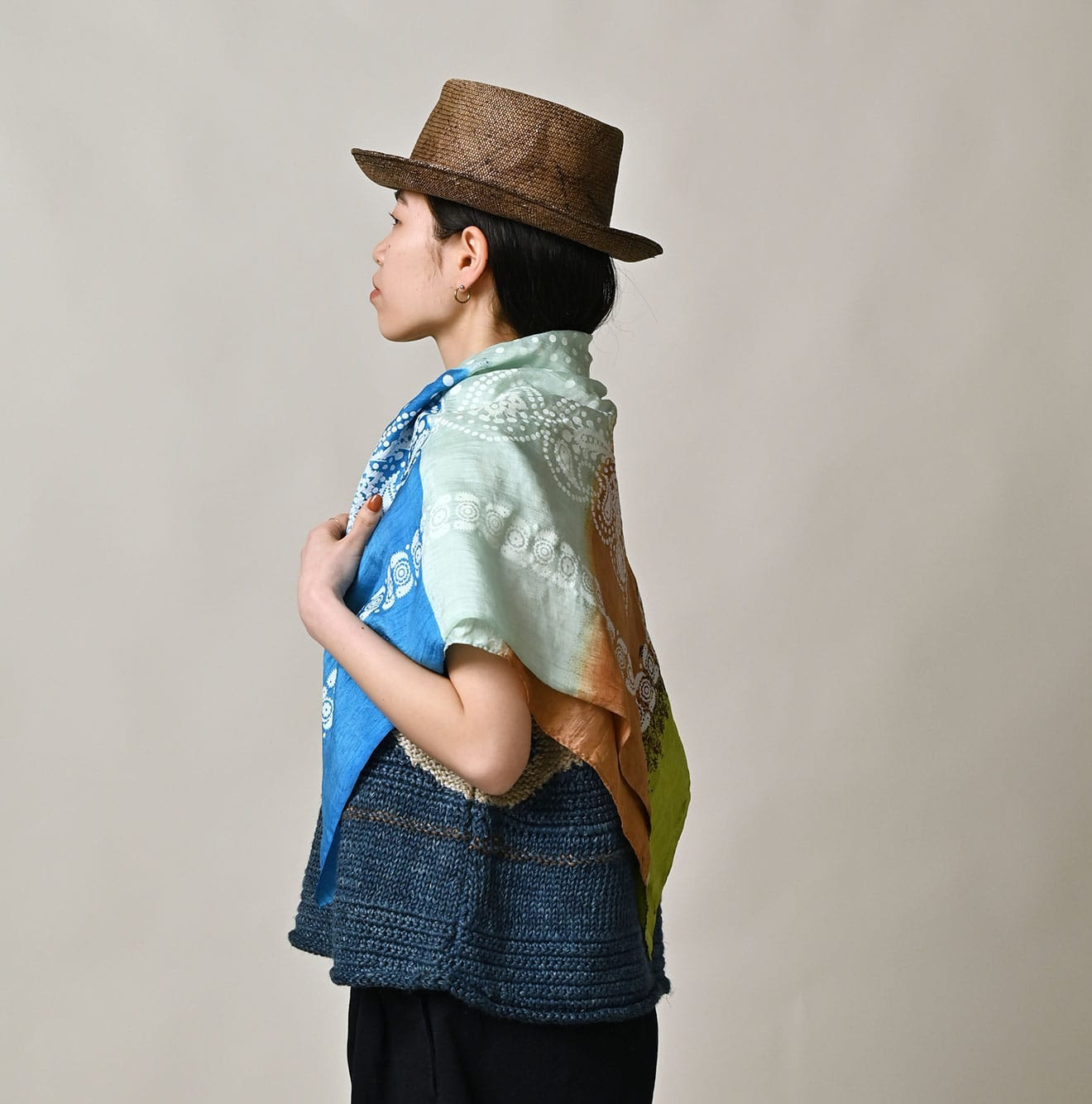 Indian Silk Handprint Furoshiki Female Model