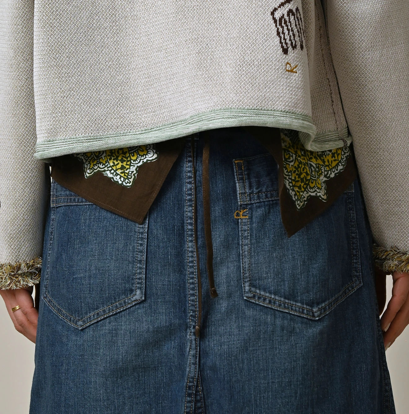 Mugihiko Denim Bell Skirt Zyu Detail