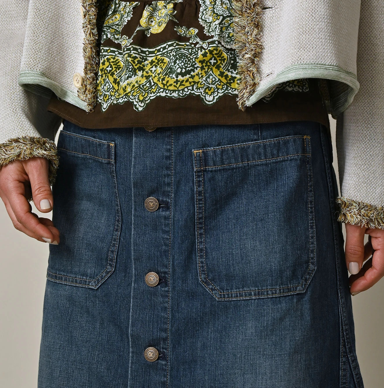 Mugihiko Denim Bell Skirt Zyu Detail