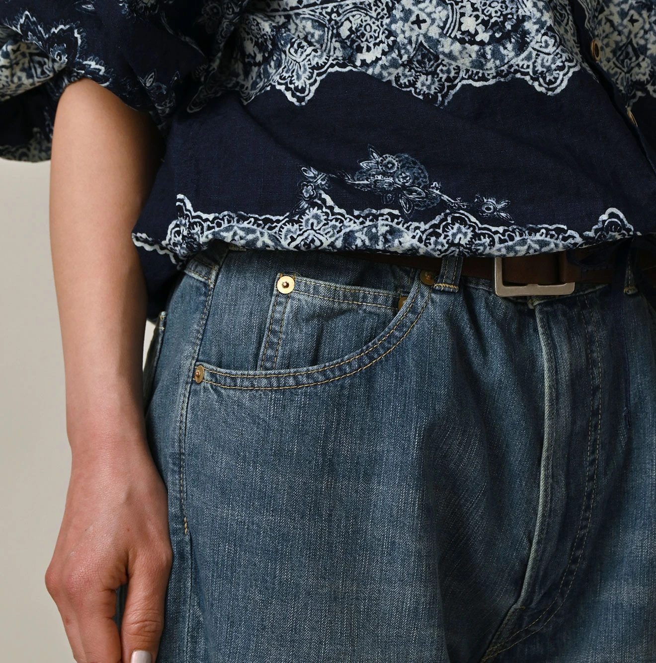 Mugihiko Denim Charlotte 5 Tan Detail
