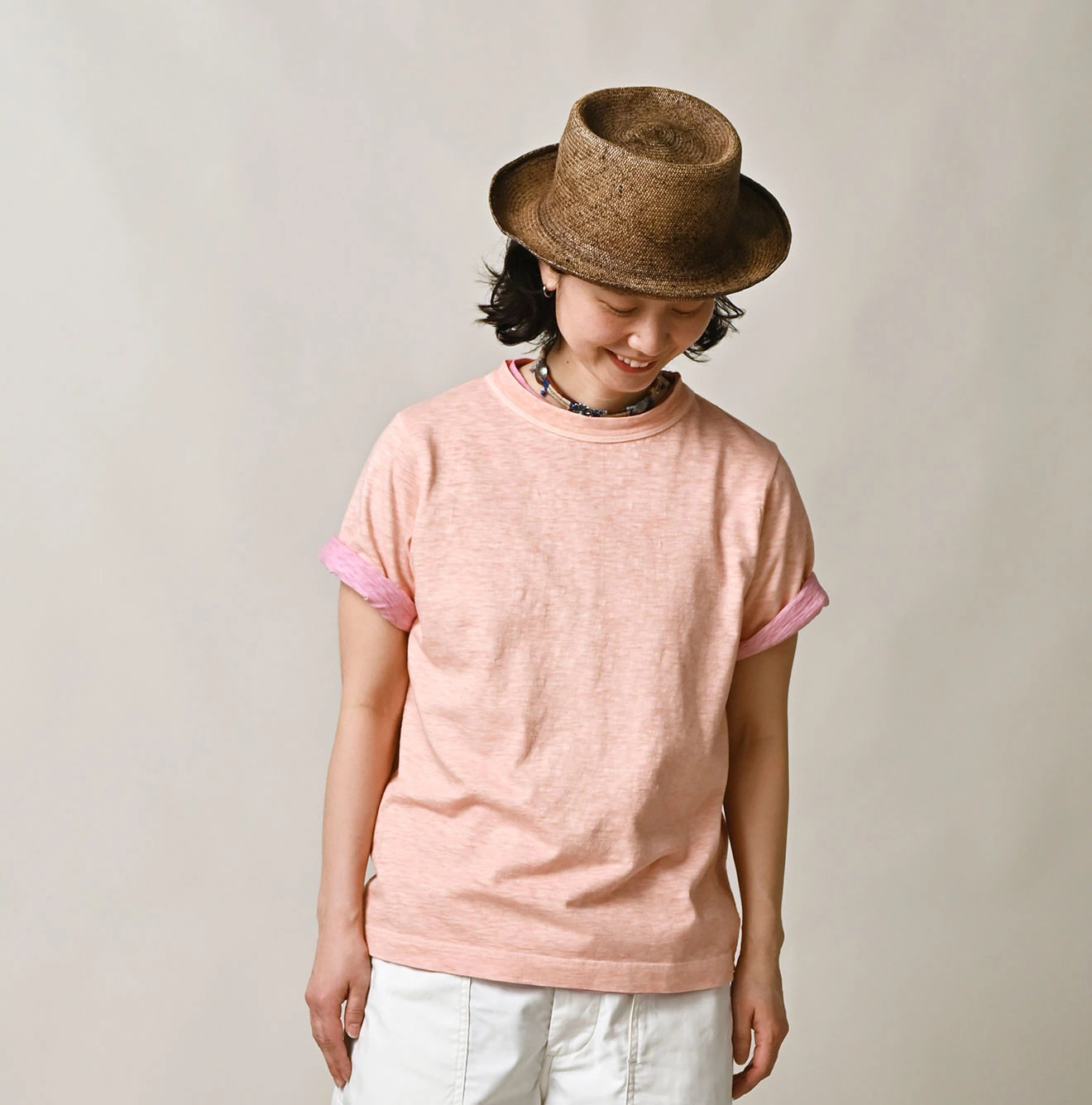 Plant Dyed Tenjiku 45 Star 908 T-shirt Female Model