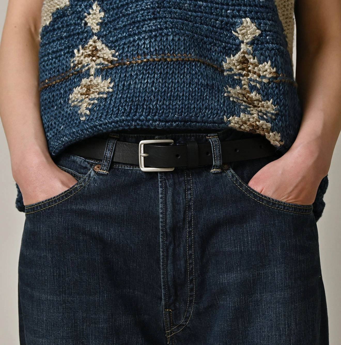 Azure Vintage Leather Belt Narrow Female Model