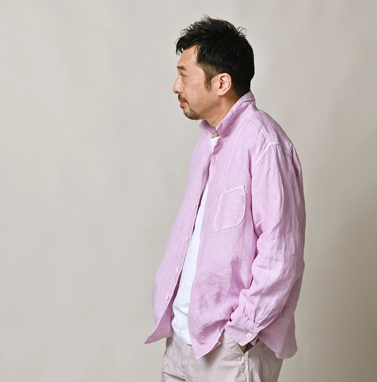 45 Plant Dyed Indian Linen 908 Marchal Shirt Male Model