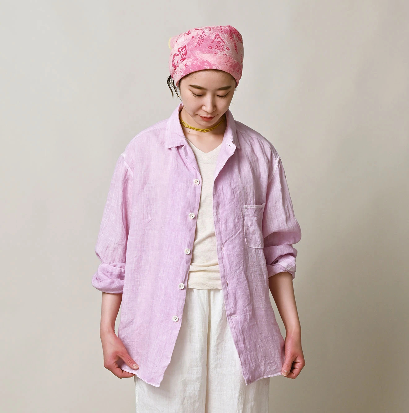 45 Plant Dyed Indian Linen 908 Marchal Shirt Female Model