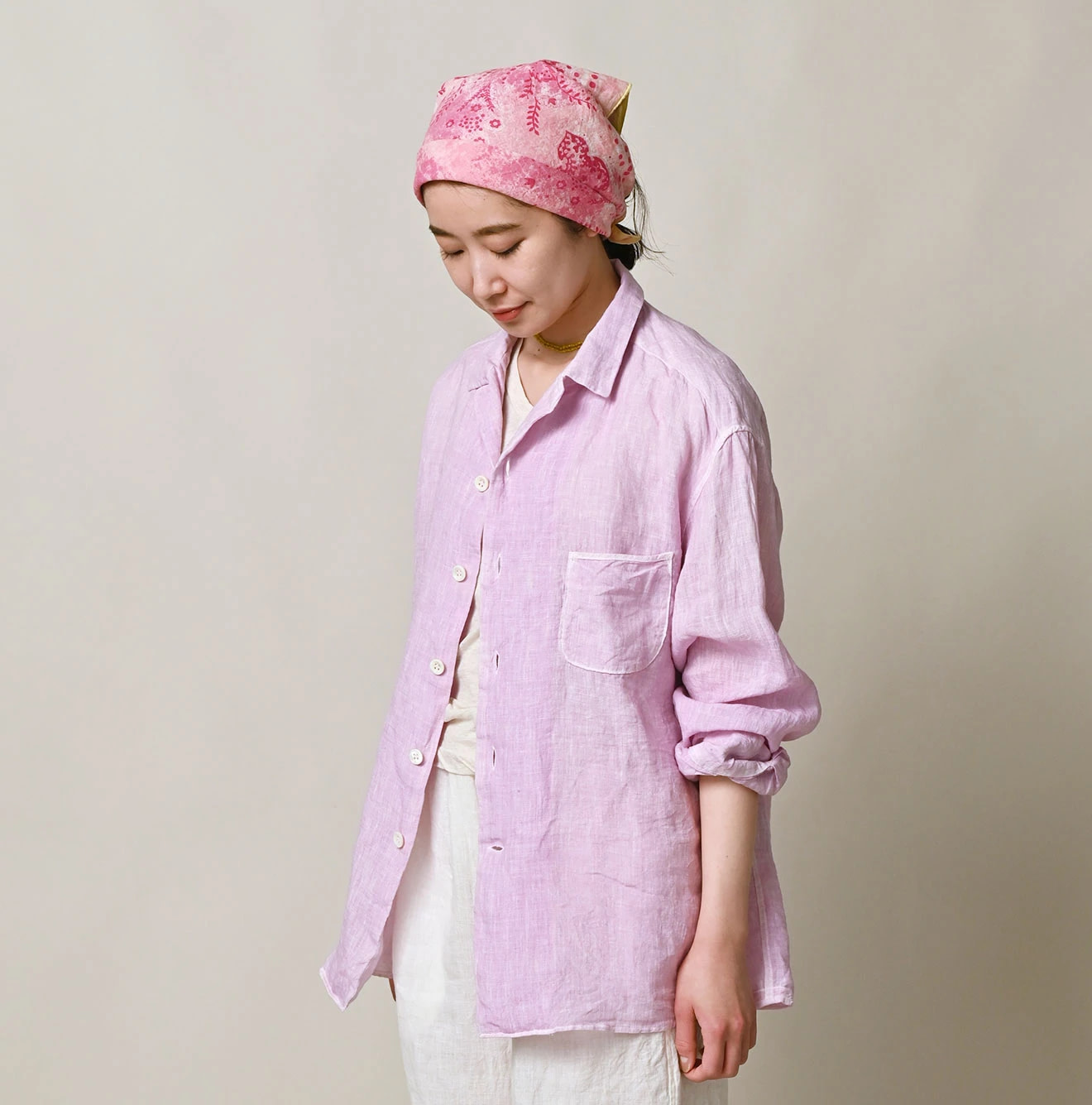 45 Plant Dyed Indian Linen 908 Marchal Shirt Female Model
