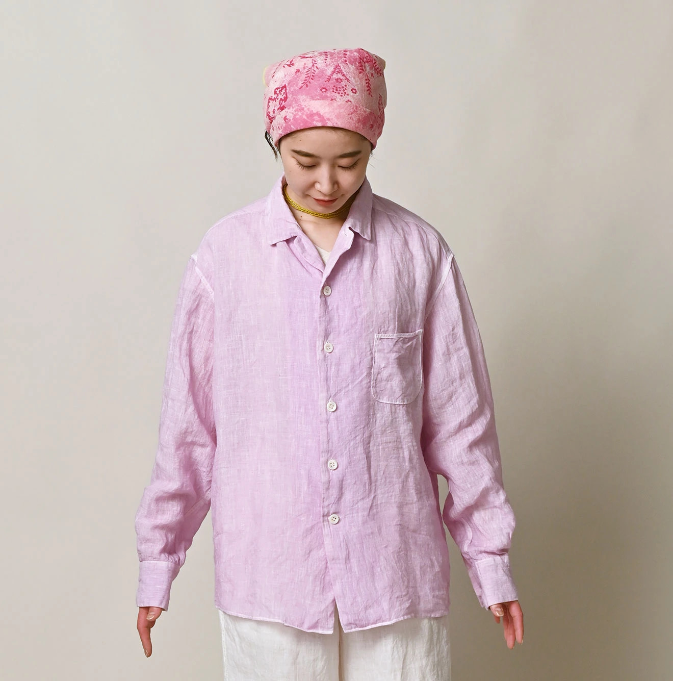 45 Plant Dyed Indian Linen 908 Marchal Shirt Female Model