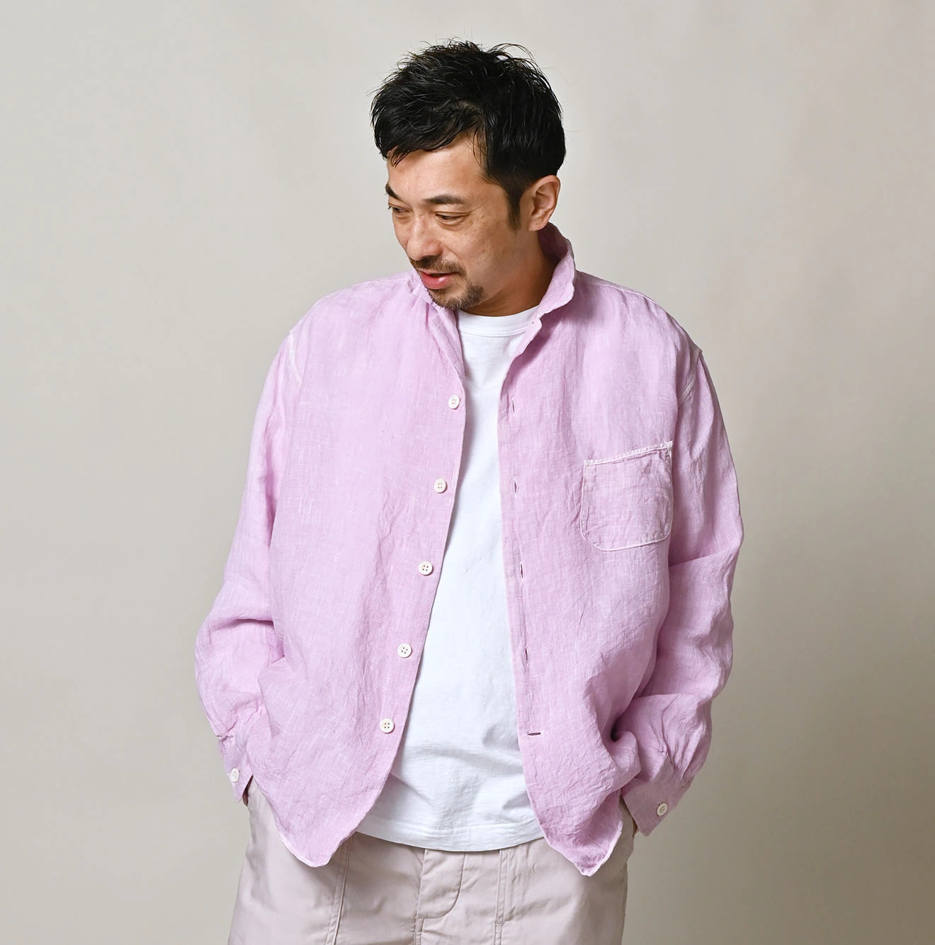 45 Plant Dyed Indian Linen 908 Marchal Shirt Male Model