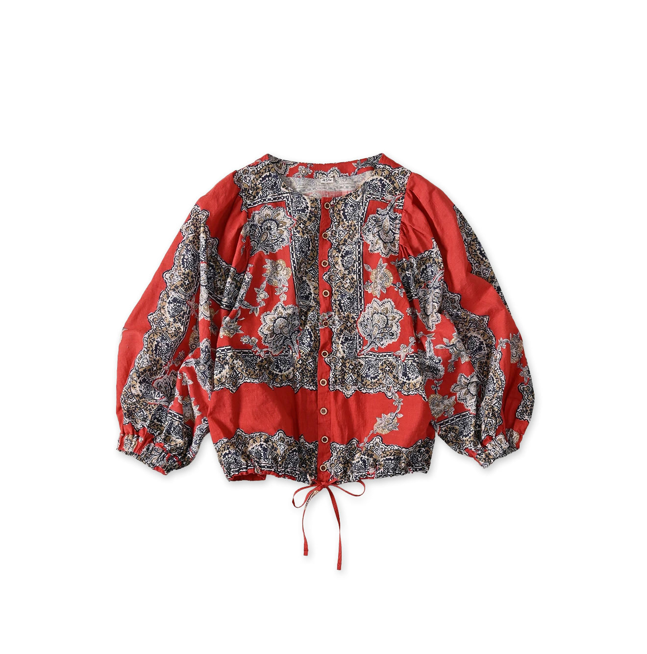 Bandana Paisley Print Puff Blouse Red