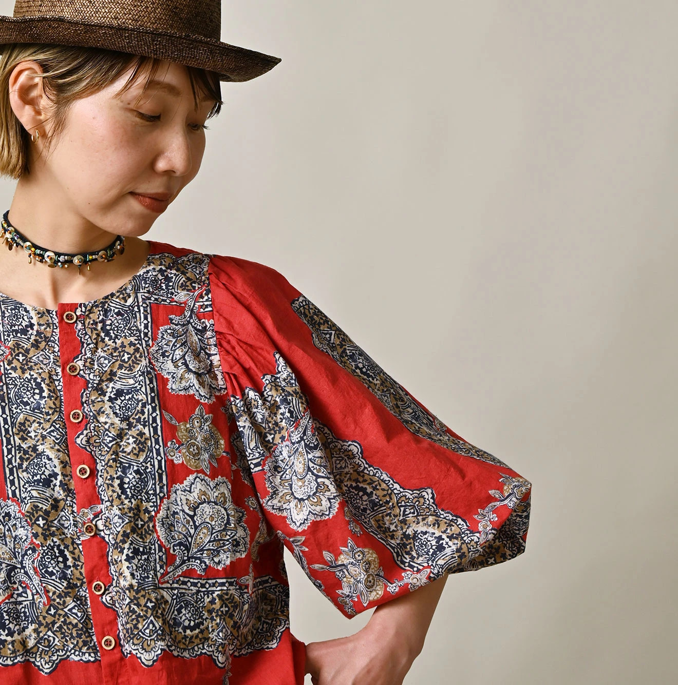 Bandana Paisley Print Puff Blouse Detail