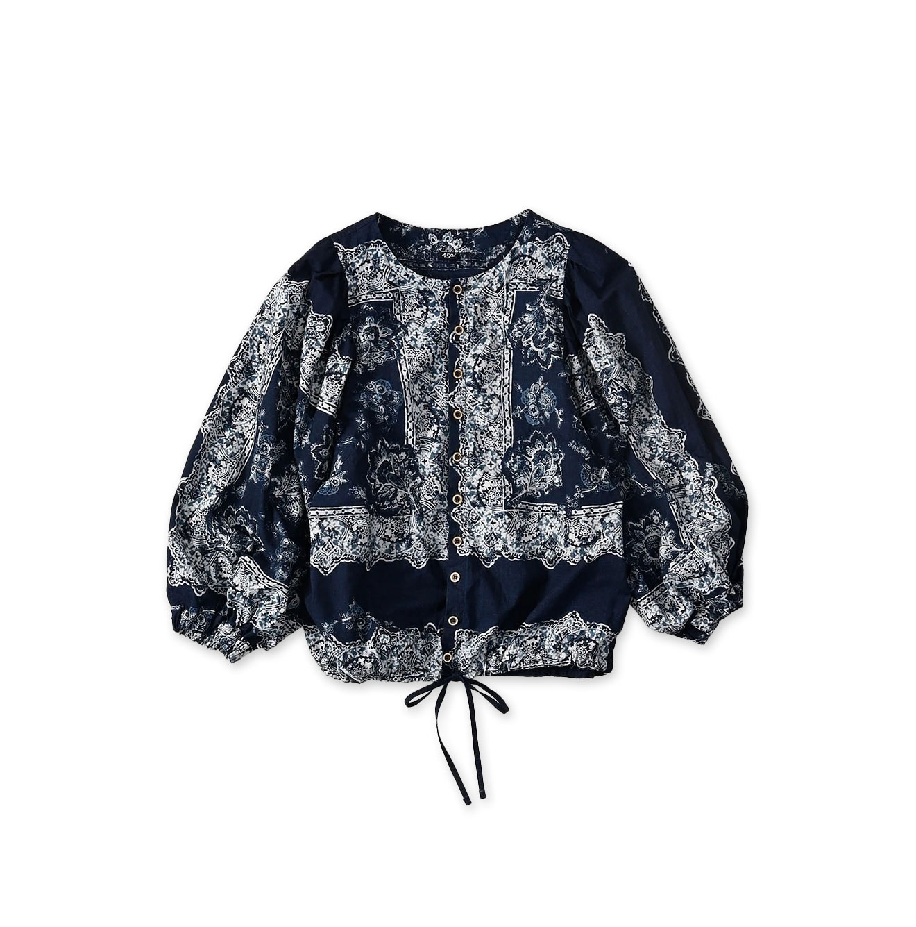 Indigo Bandana Paisley Print Puff Blouse