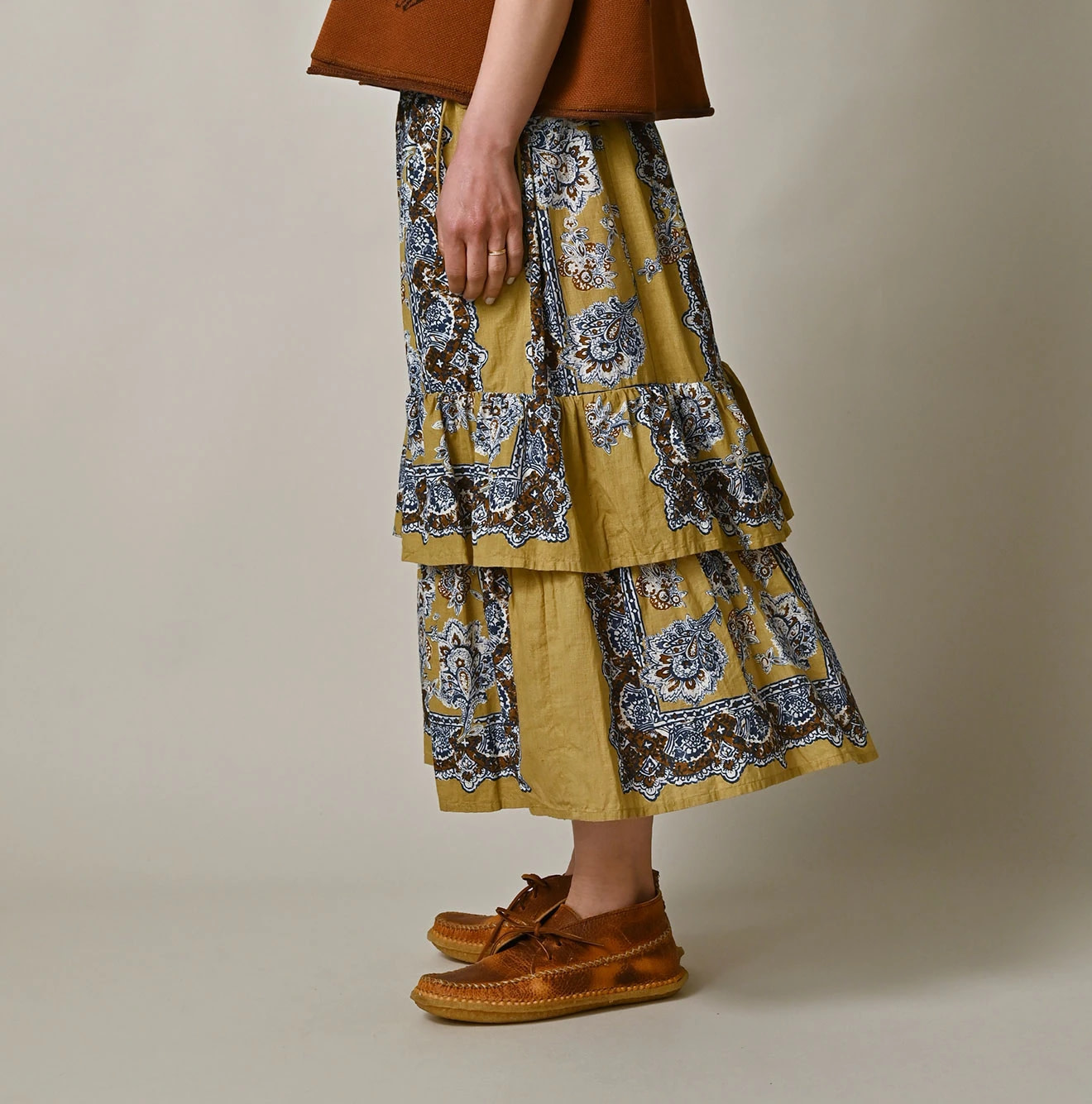 Bandana Paisley Print Tiered Frill Petit Skirt Female Model
