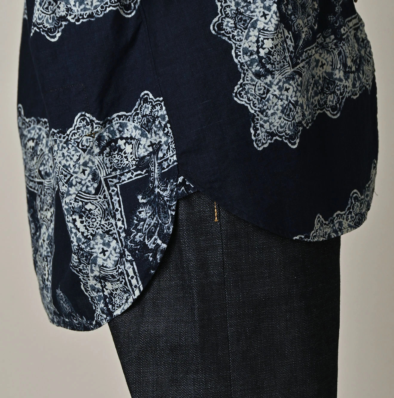 Indigo Indian Khadi Bandana Paisley Sarasa Print 908 Loafer Shirt Detail
