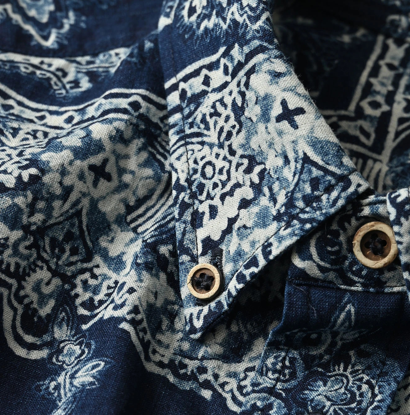 Indigo Indian Khadi Bandana Paisley Sarasa Print 908 Loafer Shirt Detail