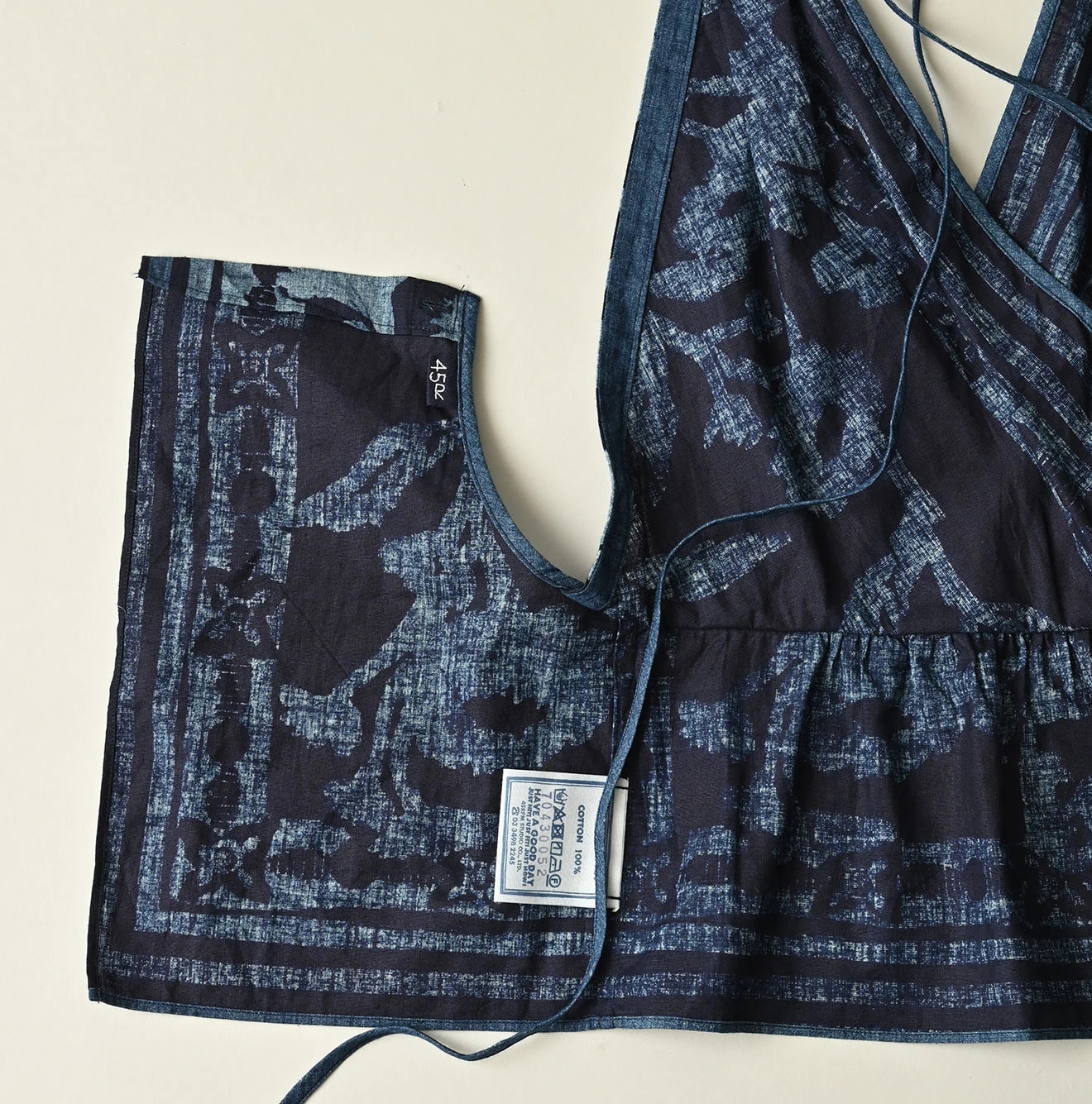 Indigo Indian Khadi Flax Flower Tank Bra Detail
