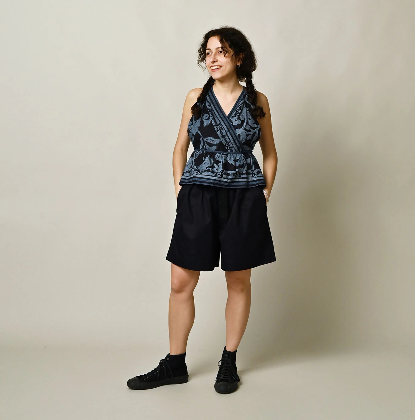 Indigo Indian Khadi Flax Flower Tank Bra Female Model