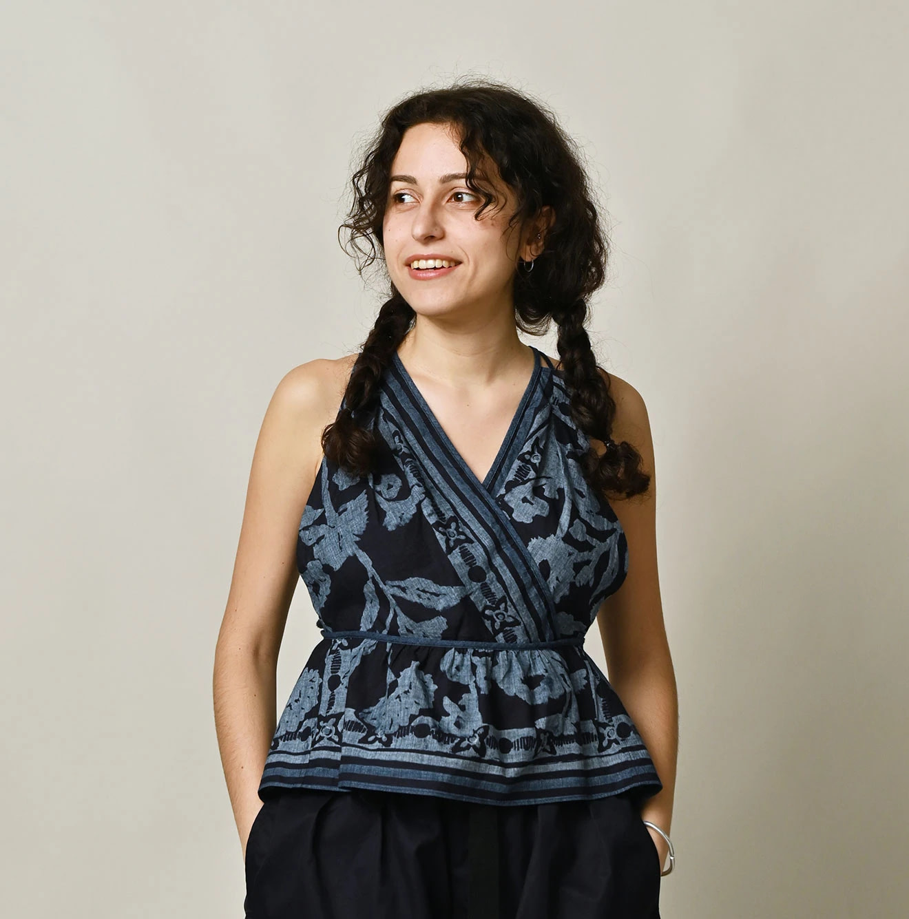 Indigo Indian Khadi Flax Flower Tank Bra Female Model