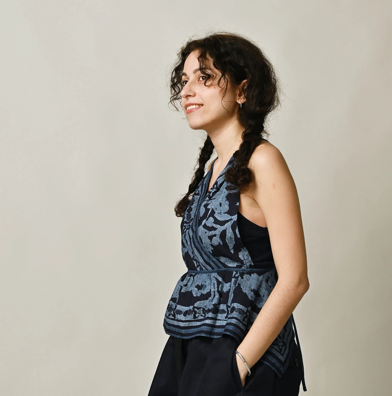 Indigo Indian Khadi Flax Flower Tank Bra Female Model