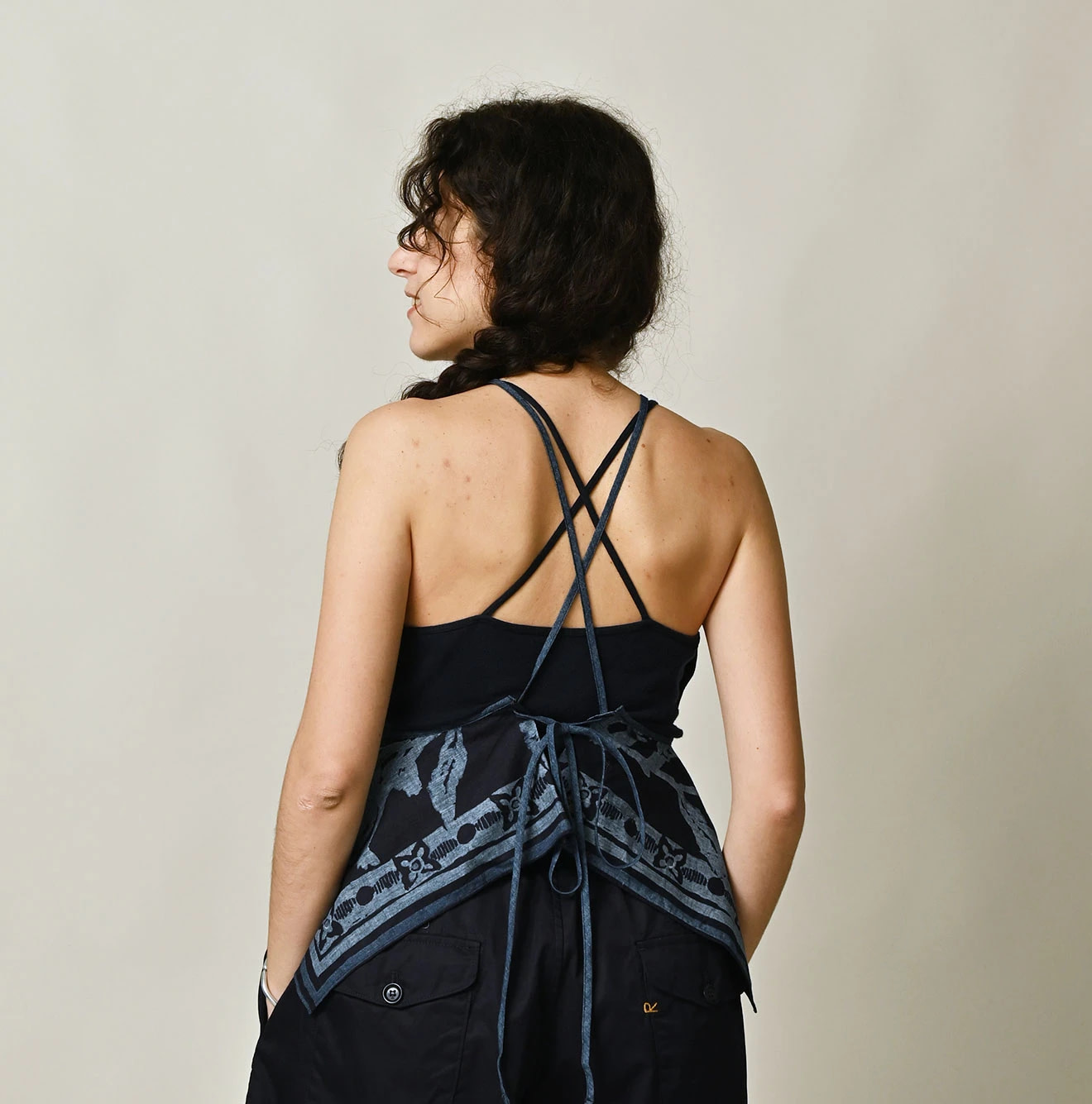 Indigo Indian Khadi Flax Flower Tank Bra Female Model