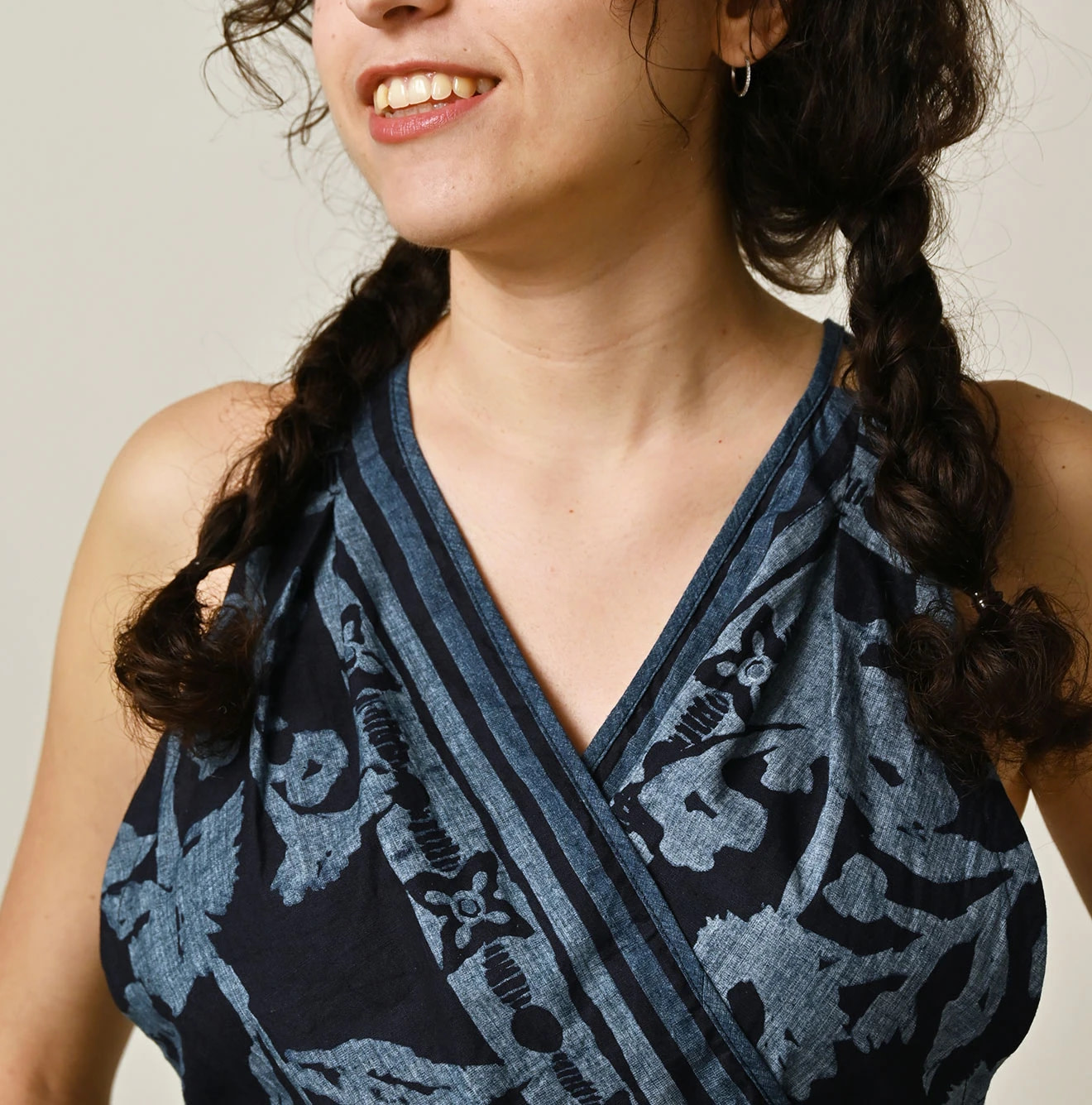 Indigo Indian Khadi Flax Flower Tank Bra Detail
