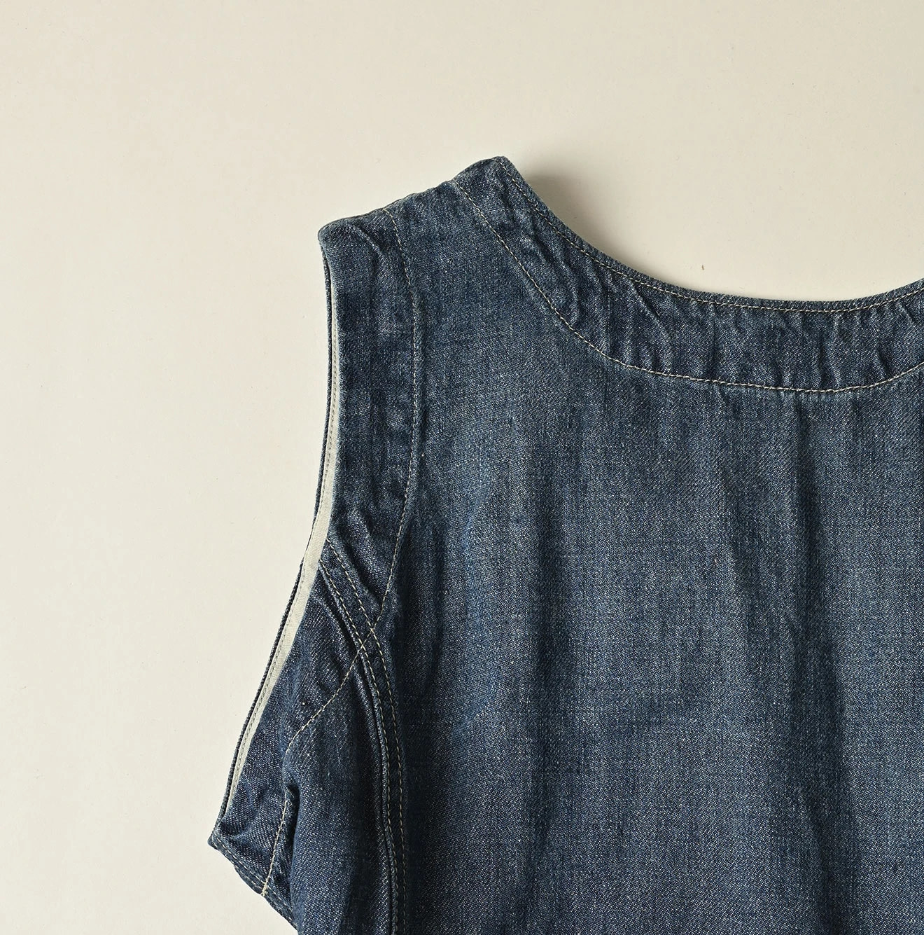 Linen Denim Open Sleeveless Shirt Zyu Detail